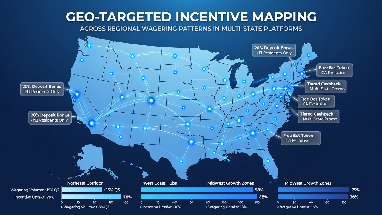 Map showing regional wagering patterns and geo-targeted incentives across multiple US states on betting platforms