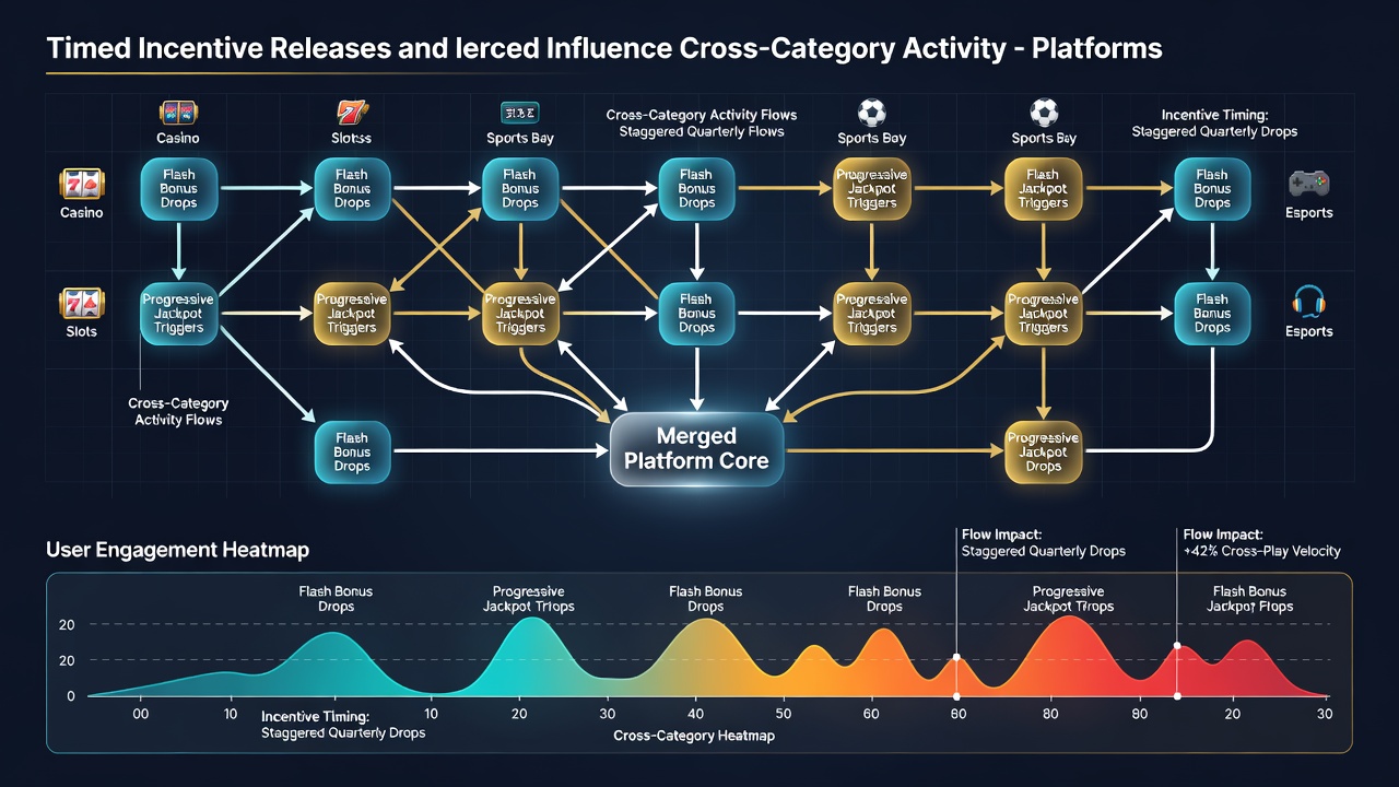 Visualization of timed incentive patterns directing user activity between sports betting and casino sections in unified wagering apps