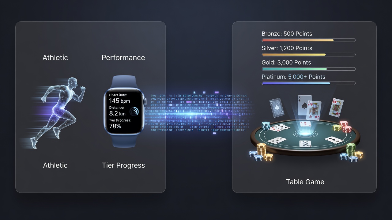 User journey map illustrating sequenced rewards from athletic events to table game sections