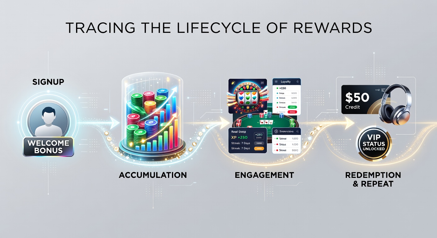Diagram showing the progression of player rewards from initial signup bonuses through loyalty tiers and sustained engagement in digital gambling platforms