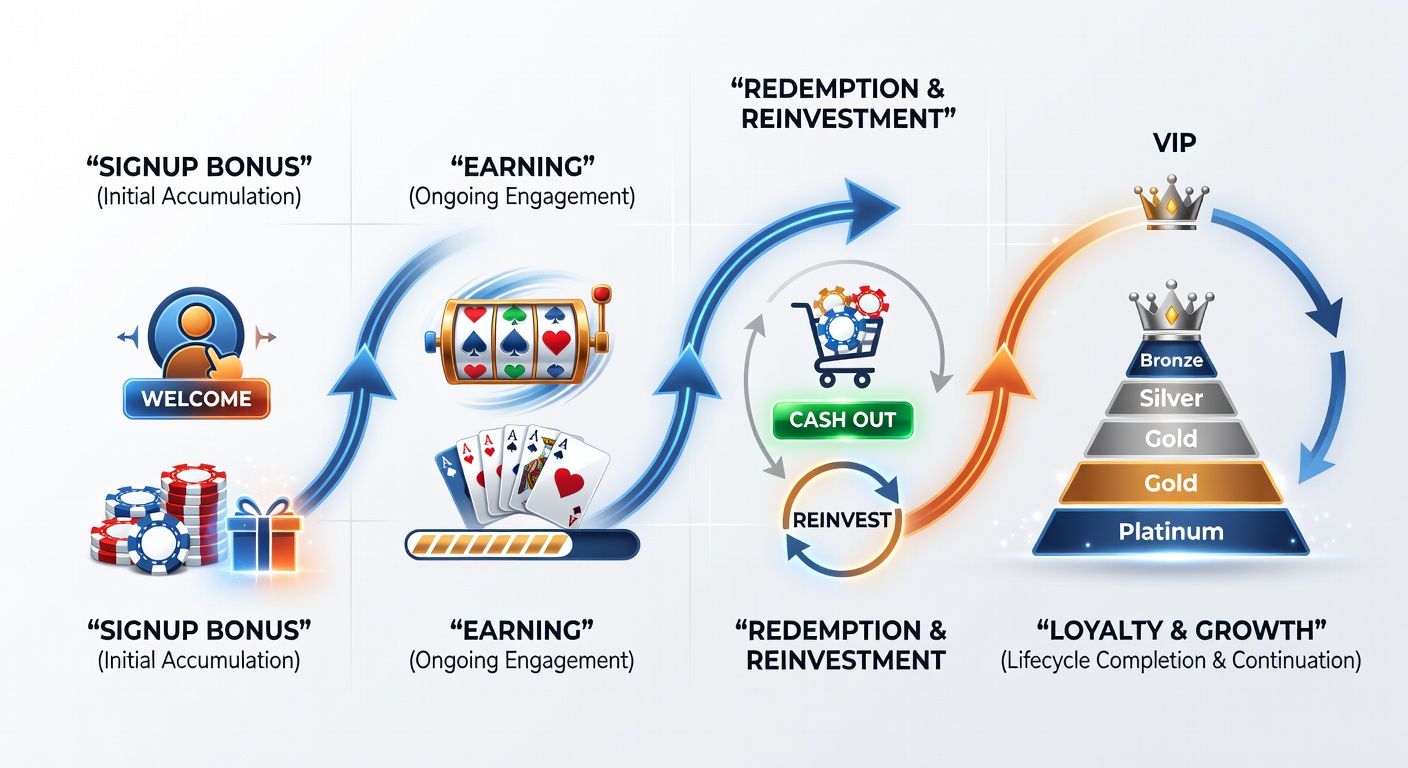 Illustration of loyalty tier progression and reward redemption options available to active players in online gambling ecosystems